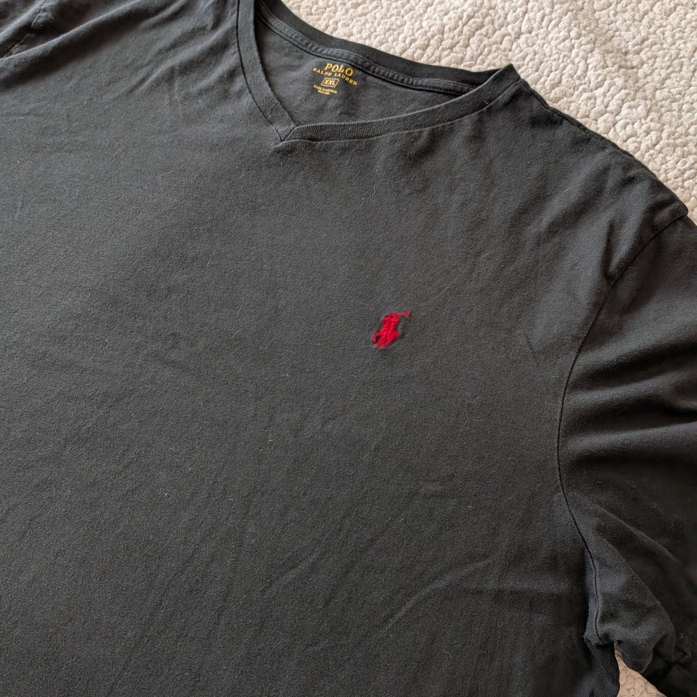 Polo Ralph Lauren V Neck T Shirt Black Red Pony XXL